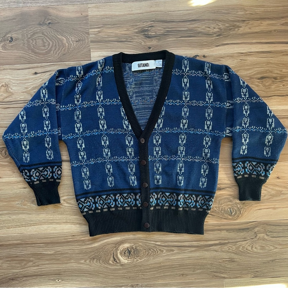 Vintage Gitano Mens Medium Blue Cardigan Sweater